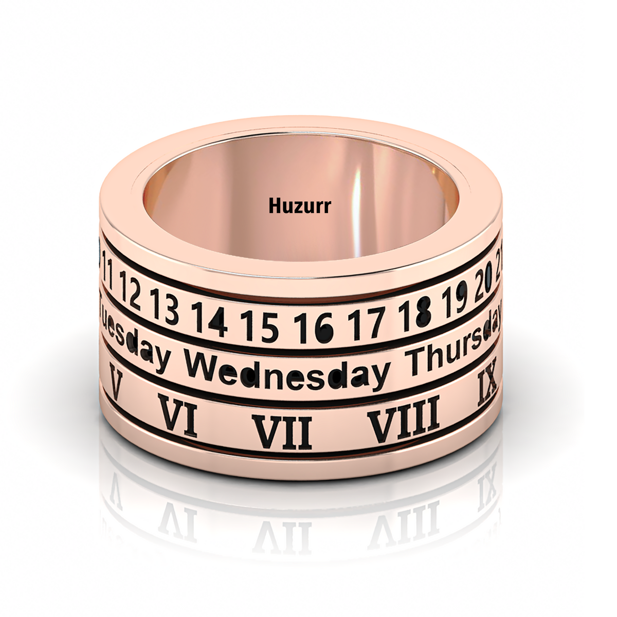 Personality Rotation Date Rose Gold Plated Spinner Rings
