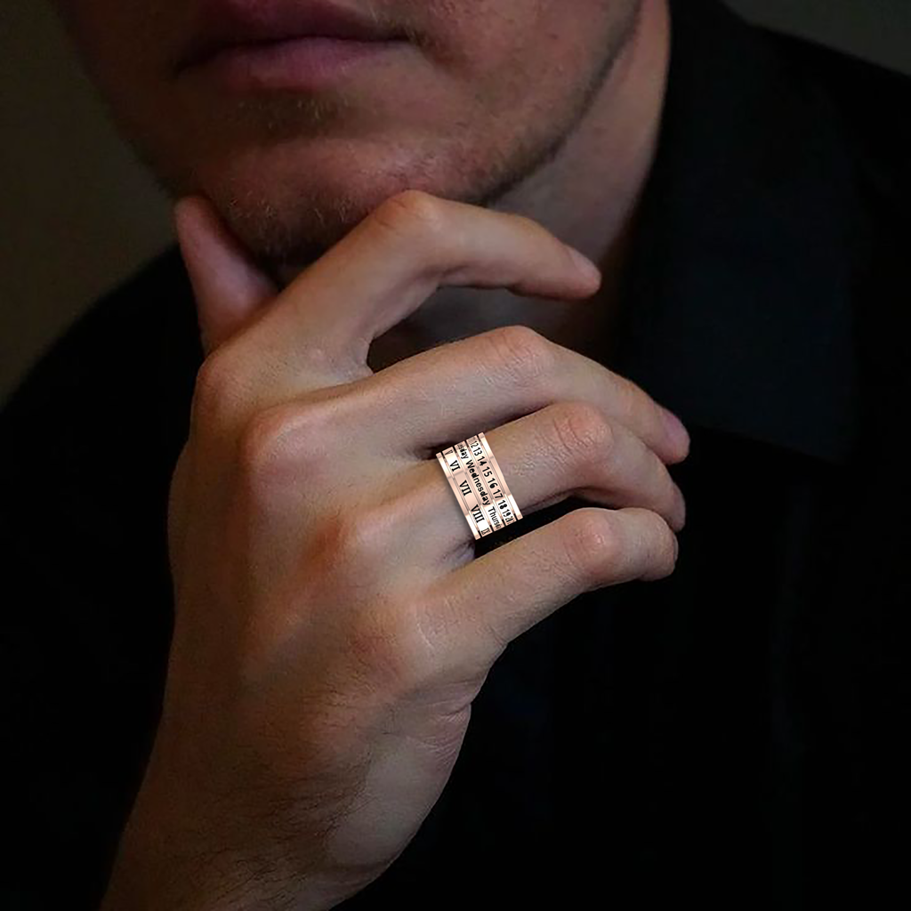 Personality Rotation Date Rose Gold Plated Spinner Rings