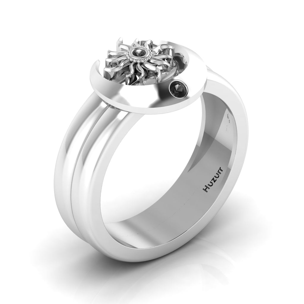 Sun And Moon Band Sterling Silver Black Diamond Ring