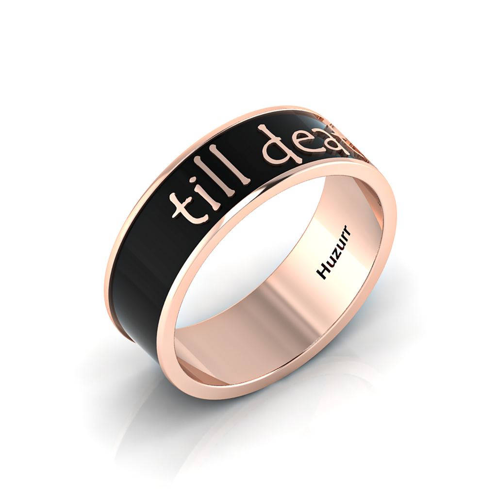 Till Death Black Enamel Rose Gold Plated Band Ring