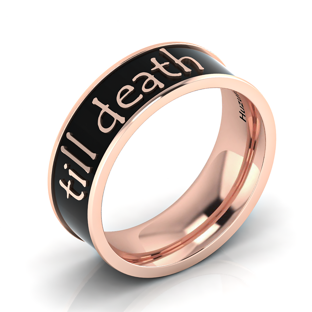 Till Death Black Enamel Rose Gold Plated Band Ring