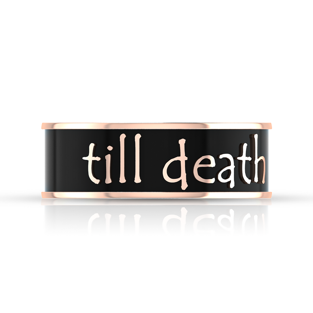 Till Death Black Enamel Rose Gold Plated Band Ring