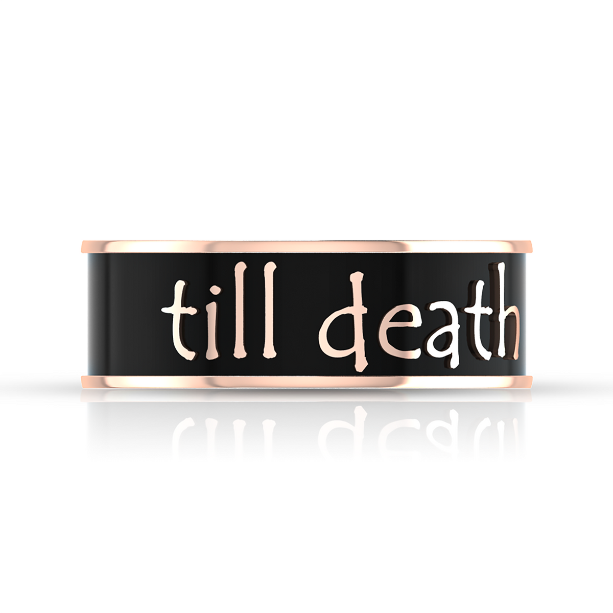 Till Death Black Enamel Rose Gold Plated Band Ring