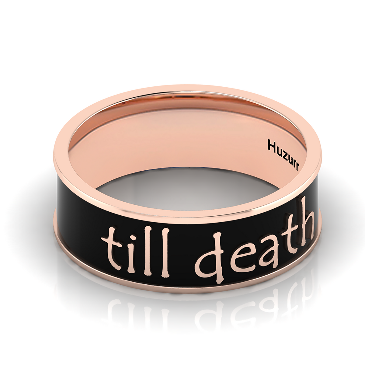 Till Death Black Enamel Rose Gold Plated Band Ring