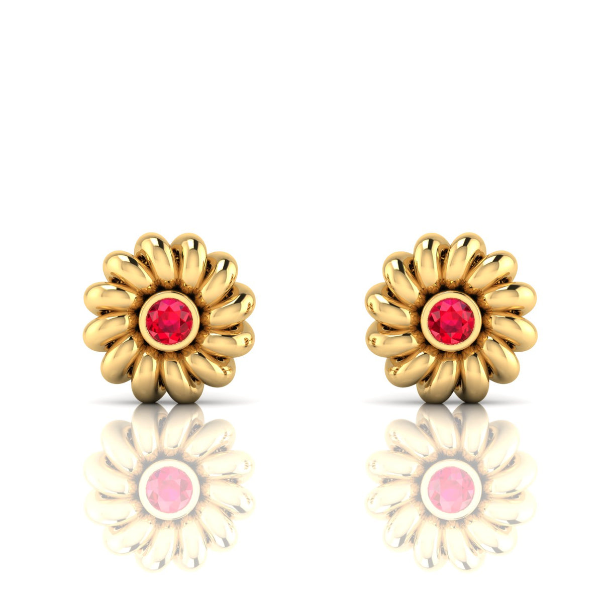Gold Plated Twisted Round Ruby Studs Earrings