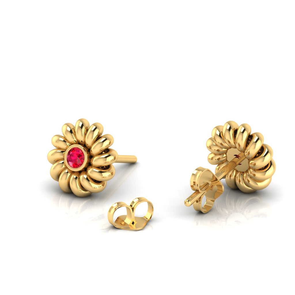 Gold Plated Twisted Round Ruby Studs Earrings