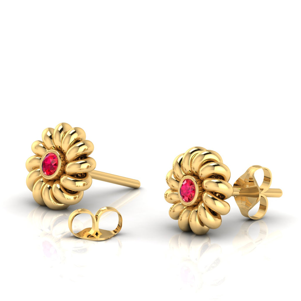 Gold Plated Twisted Round Ruby Studs Earrings