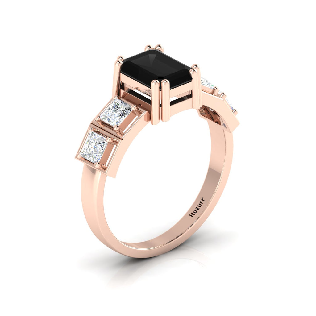 White & Black Diamond Rose Gold Plated Solitaire Ring