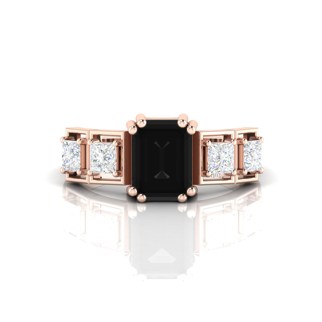 White & Black Diamond Rose Gold Plated Solitaire Ring