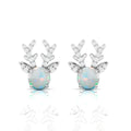 Round Opal Deer Antlers Sterling Silver Stud Earrings