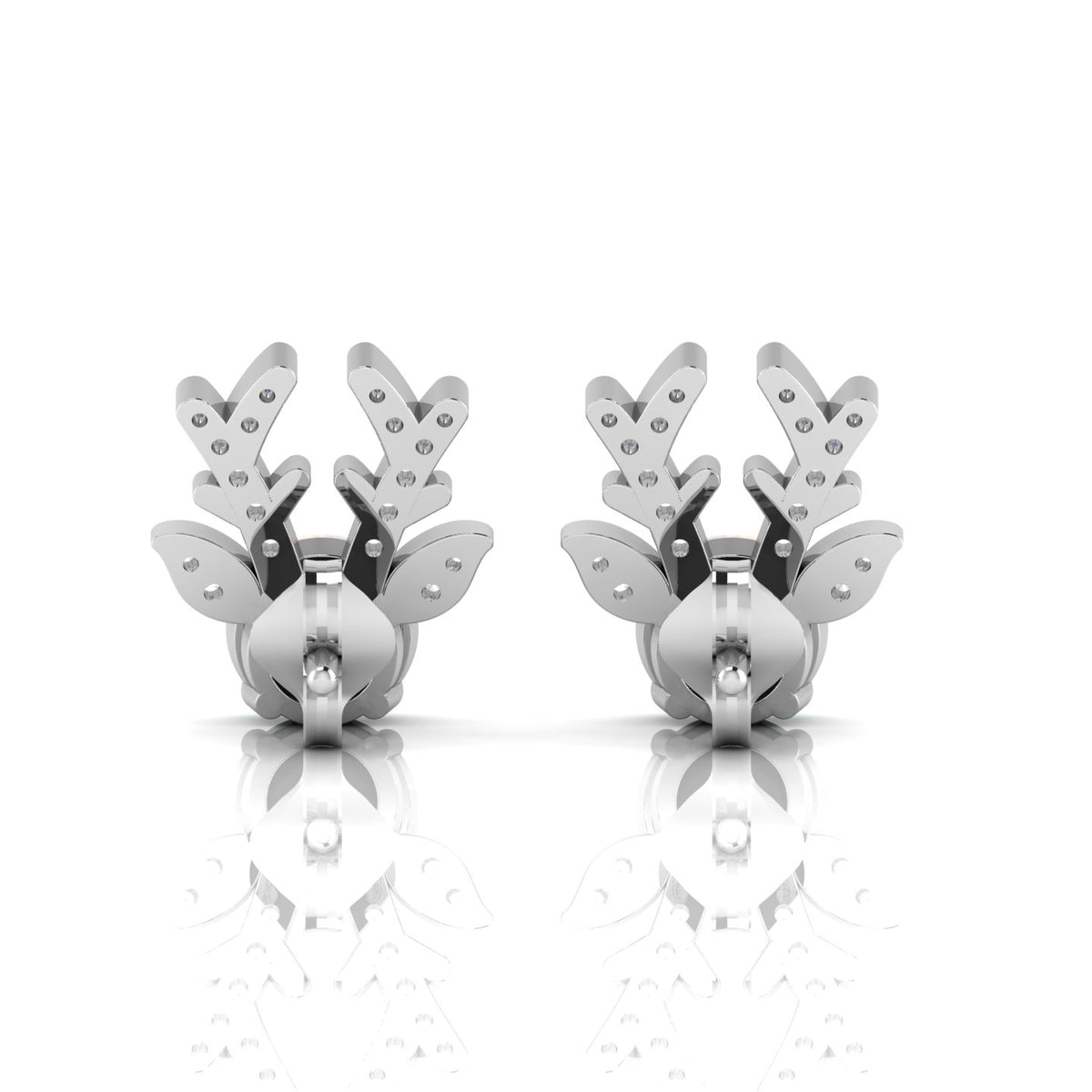 Round Opal Deer Antlers Sterling Silver Stud Earrings