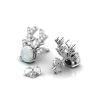 Round Opal Deer Antlers Sterling Silver Stud Earrings