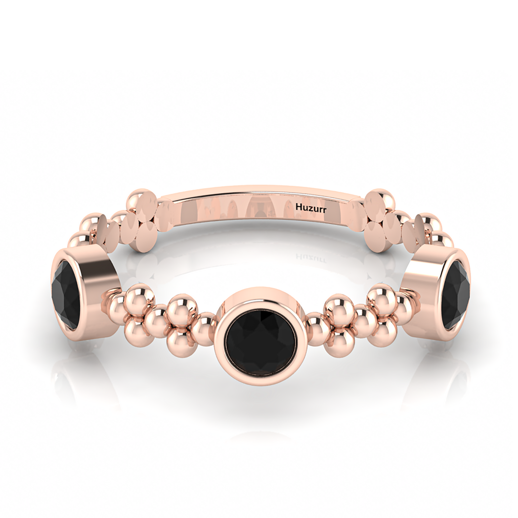 3 Stone Round Black Diamond Rose Gold Plated Solitaire Stackable Ring