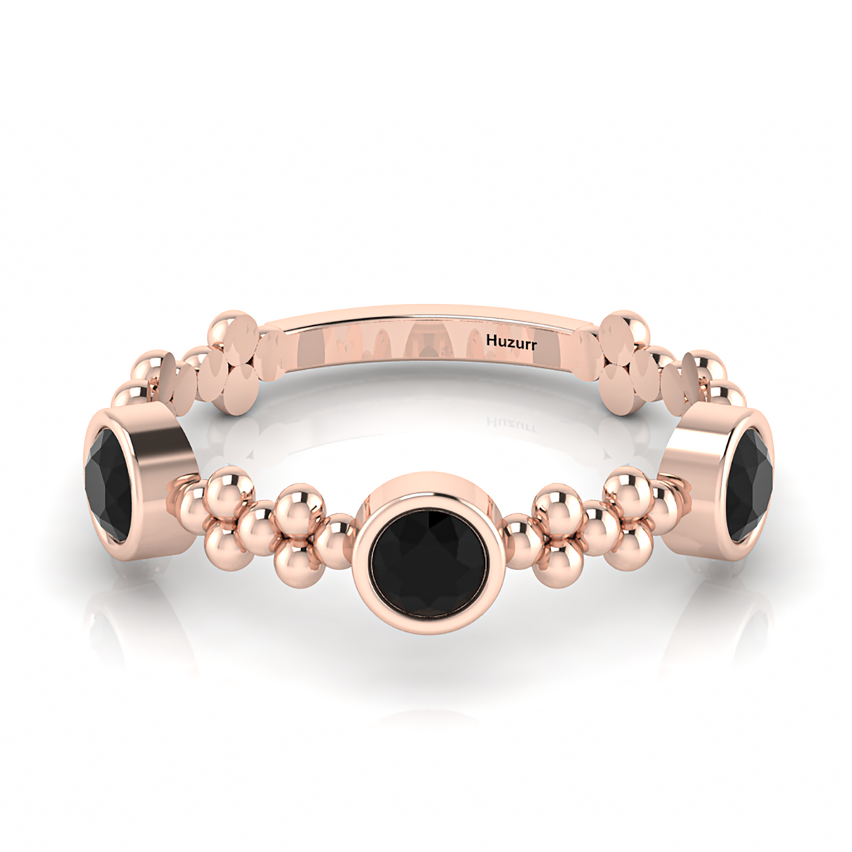 3 Stone Round Black Diamond Rose Gold Plated Solitaire Stackable Ring