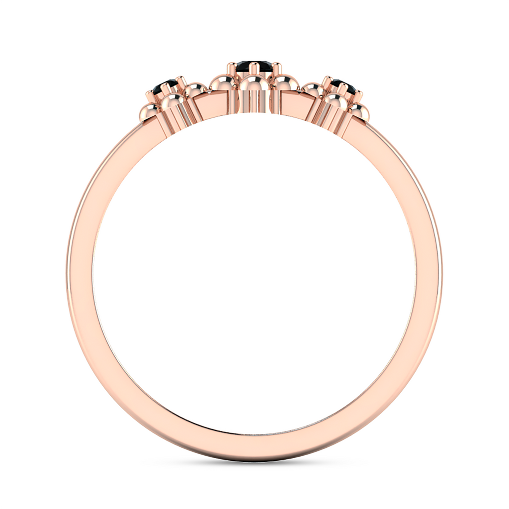 3 Stone Black Diamond Rose Gold Plated Flower Ring