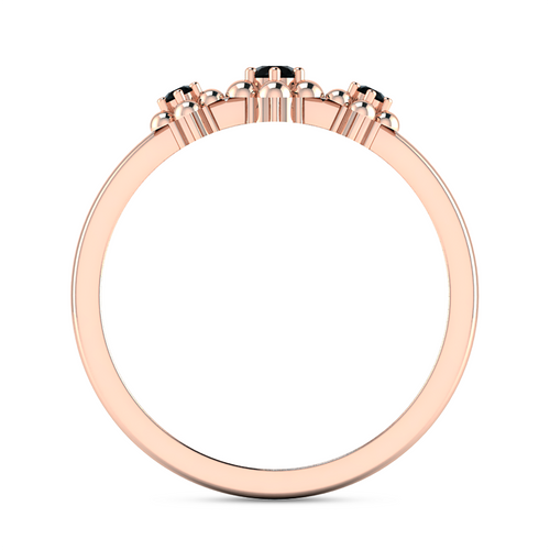 3 Stone Black Diamond Rose Gold Plated Flower Ring