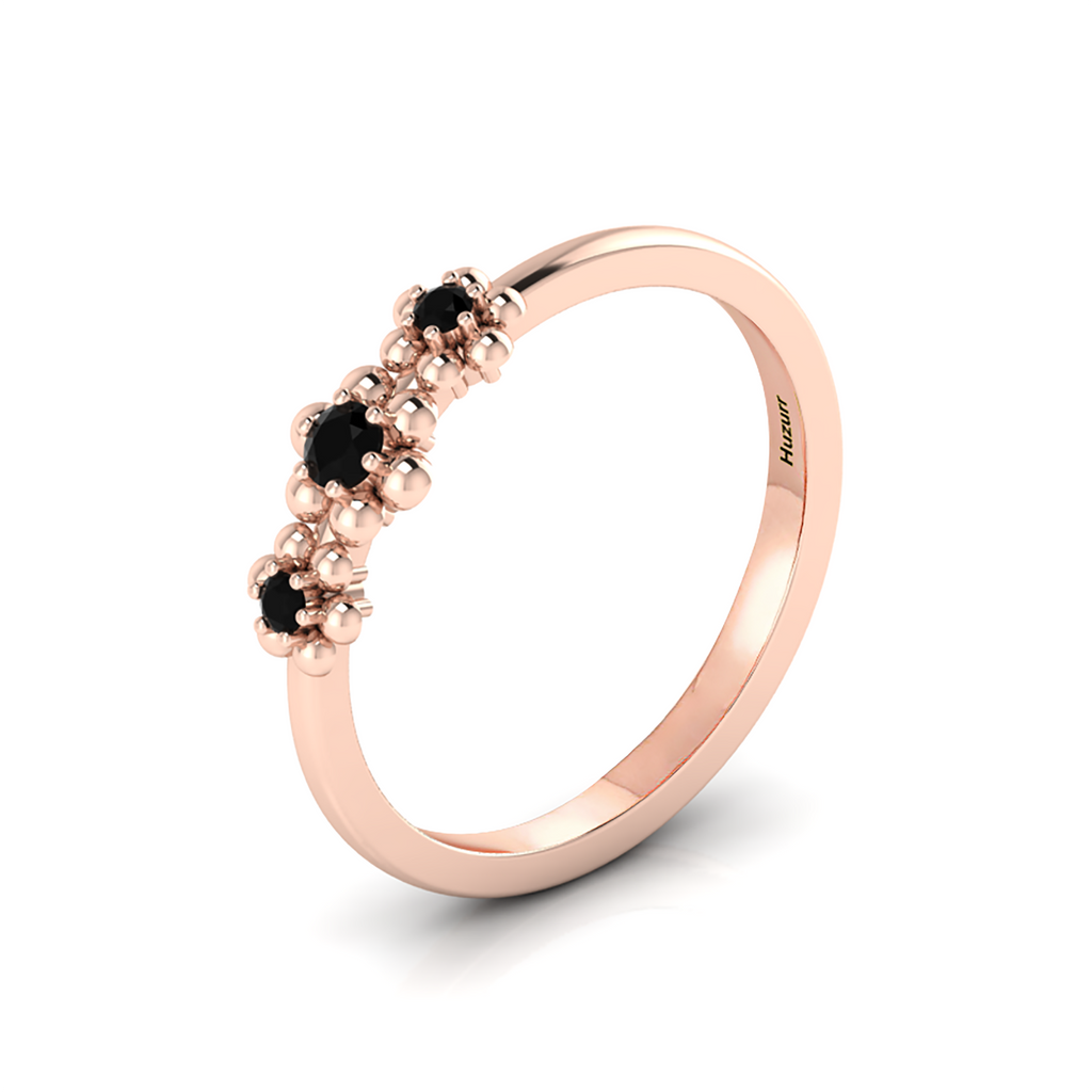 3 Stone Black Diamond Rose Gold Plated Flower Ring