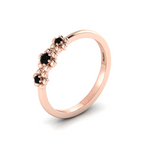3 Stone Black Diamond Rose Gold Plated Flower Ring