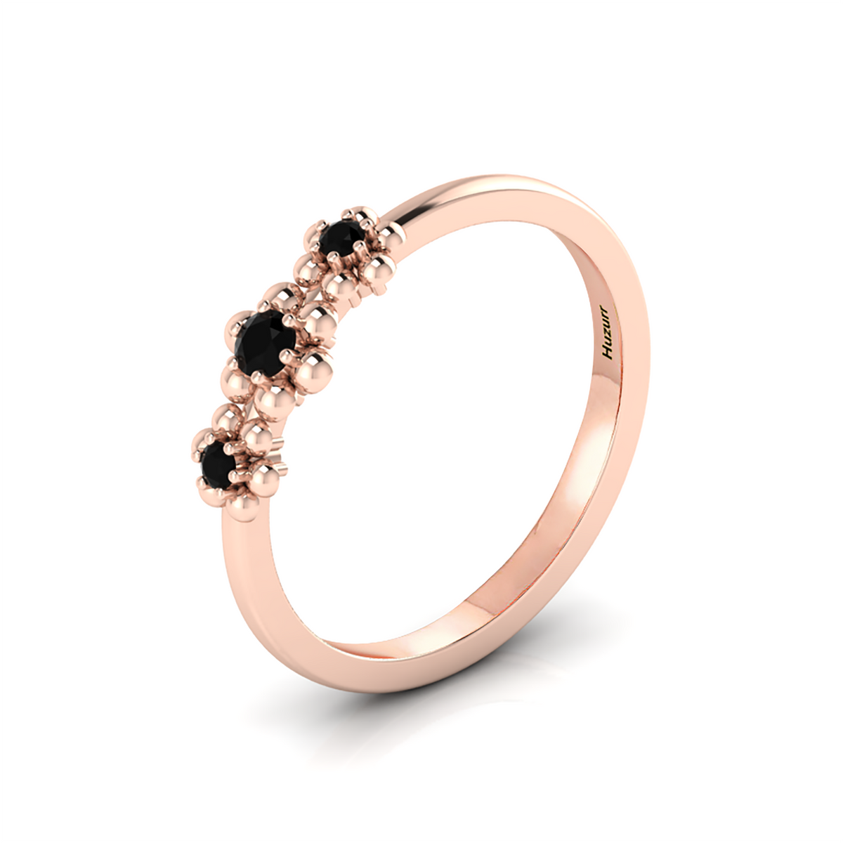 3 Stone Black Diamond Rose Gold Plated Flower Ring