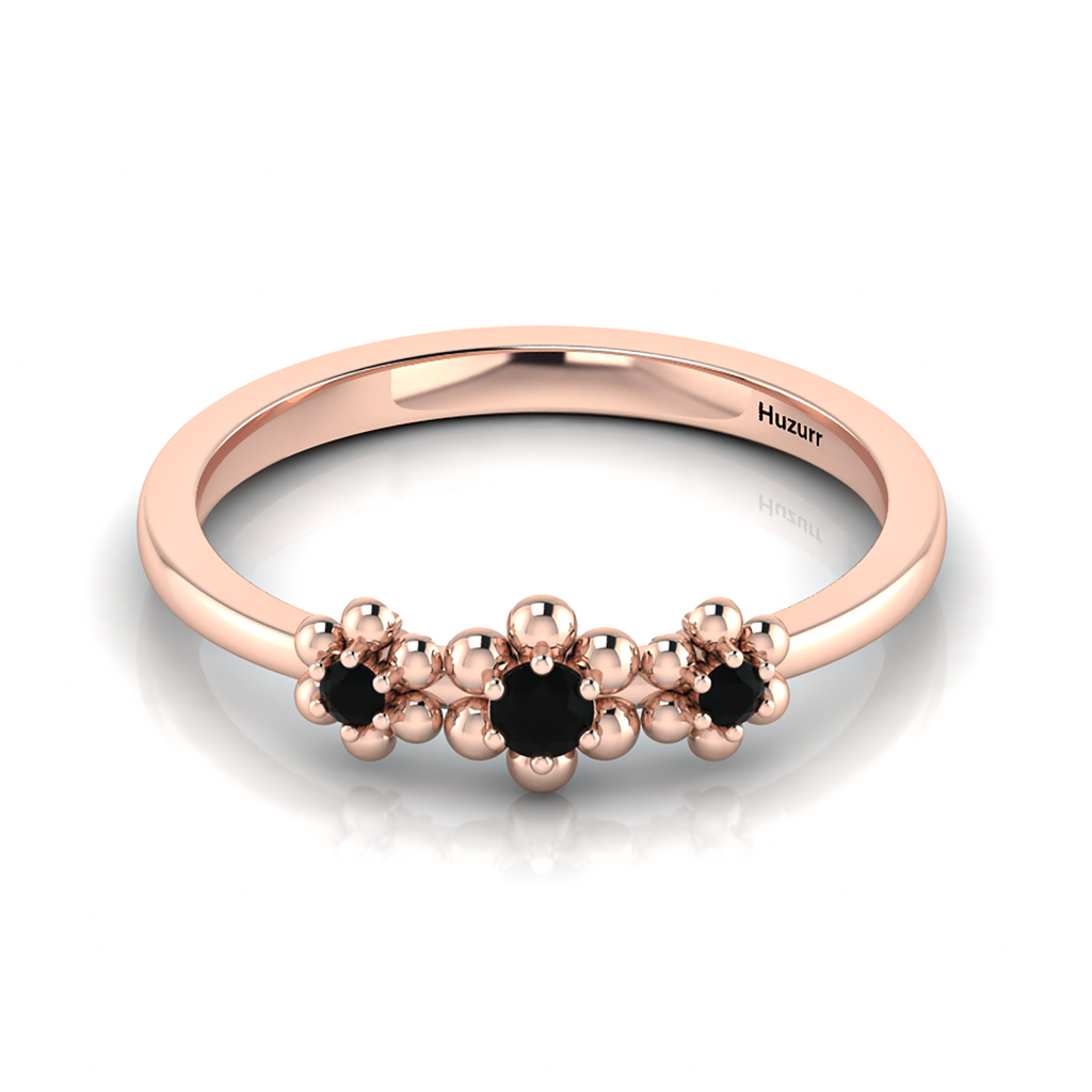 3 Stone Black Diamond Rose Gold Plated Flower Ring