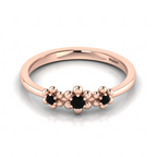 3 Stone Black Diamond Rose Gold Plated Flower Ring