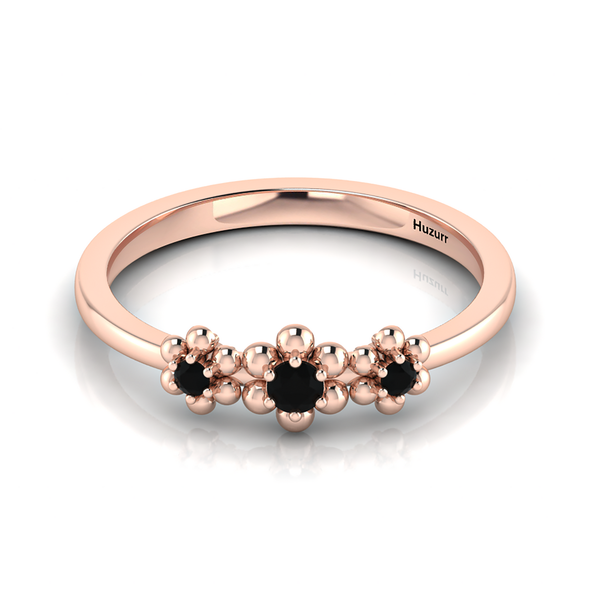 3 Stone Black Diamond Rose Gold Plated Flower Ring