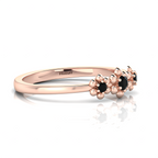 3 Stone Black Diamond Rose Gold Plated Flower Ring