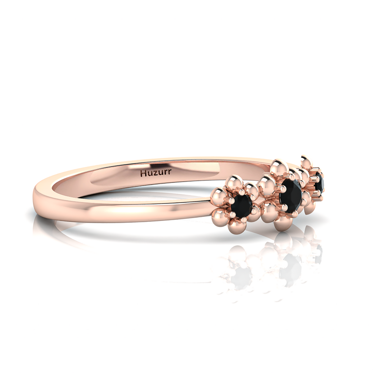 3 Stone Black Diamond Rose Gold Plated Flower Ring