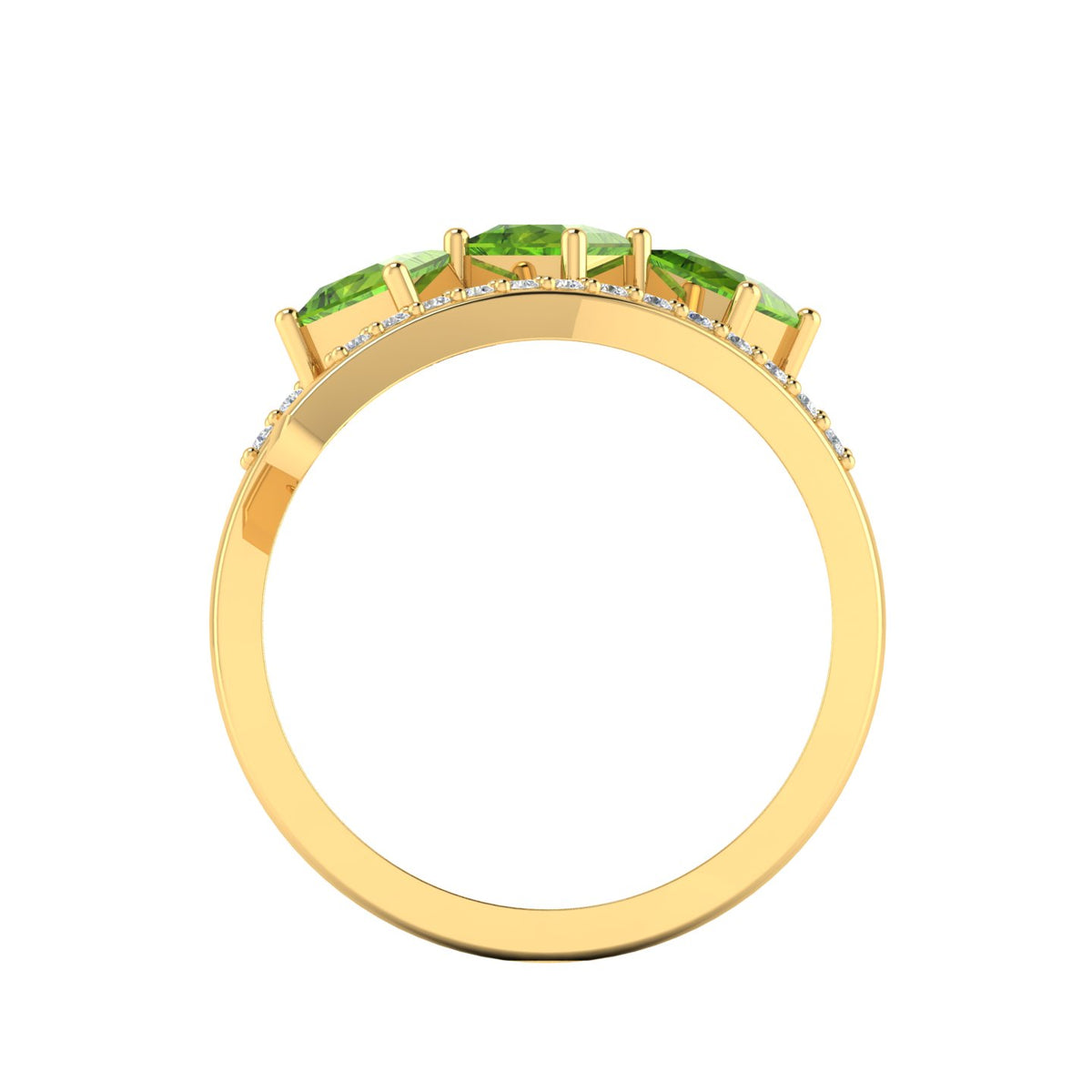 Princess-Cut Peridot Gold Plated Three Stone Ring