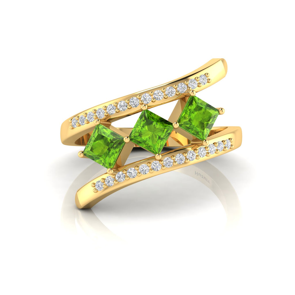 Princess-Cut Peridot Gold Plated Three Stone Ring