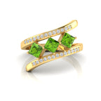 Princess-Cut Peridot Gold Plated Three Stone Ring