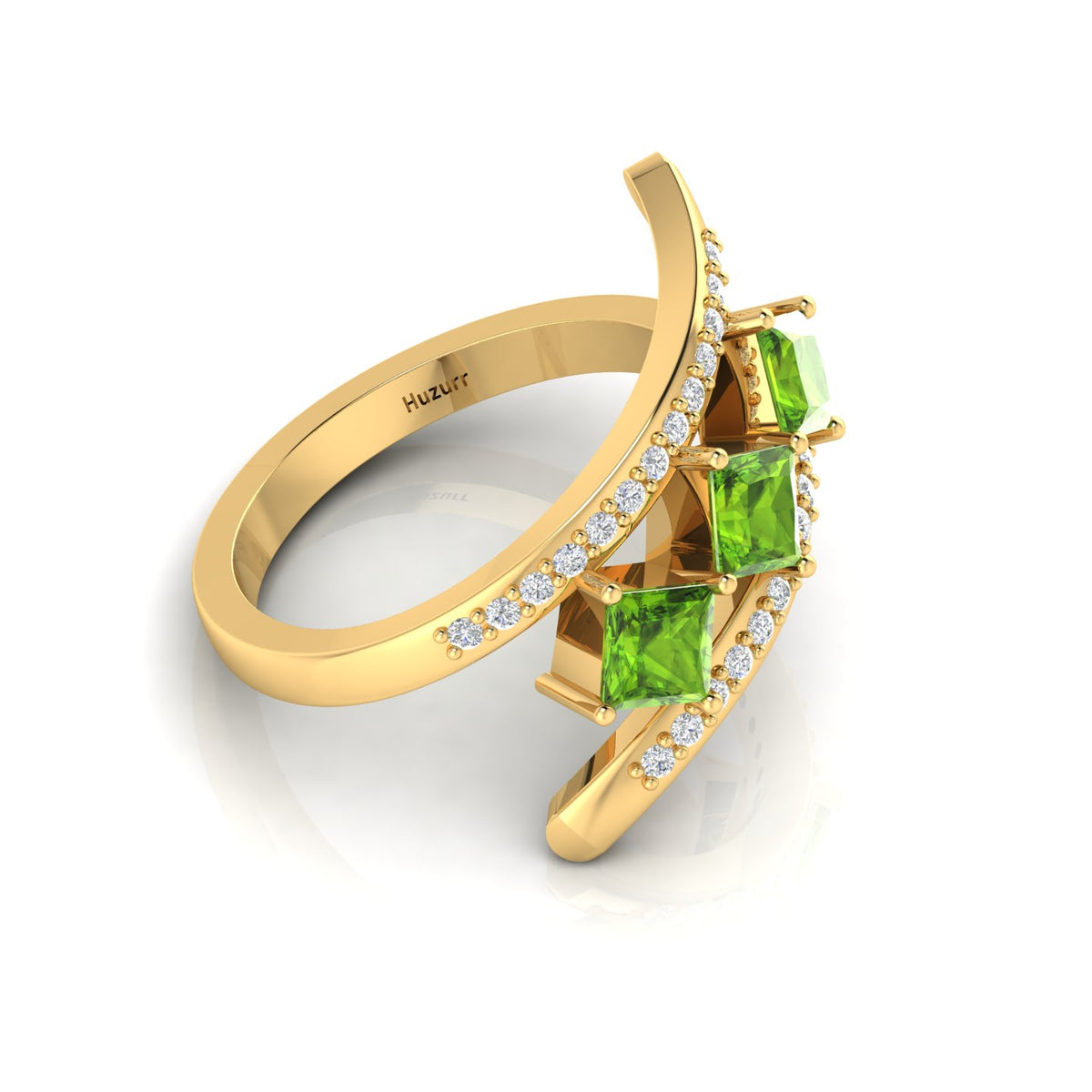 Princess-Cut Peridot Gold Plated Three Stone Ring