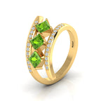 Princess-Cut Peridot Gold Plated Three Stone Ring