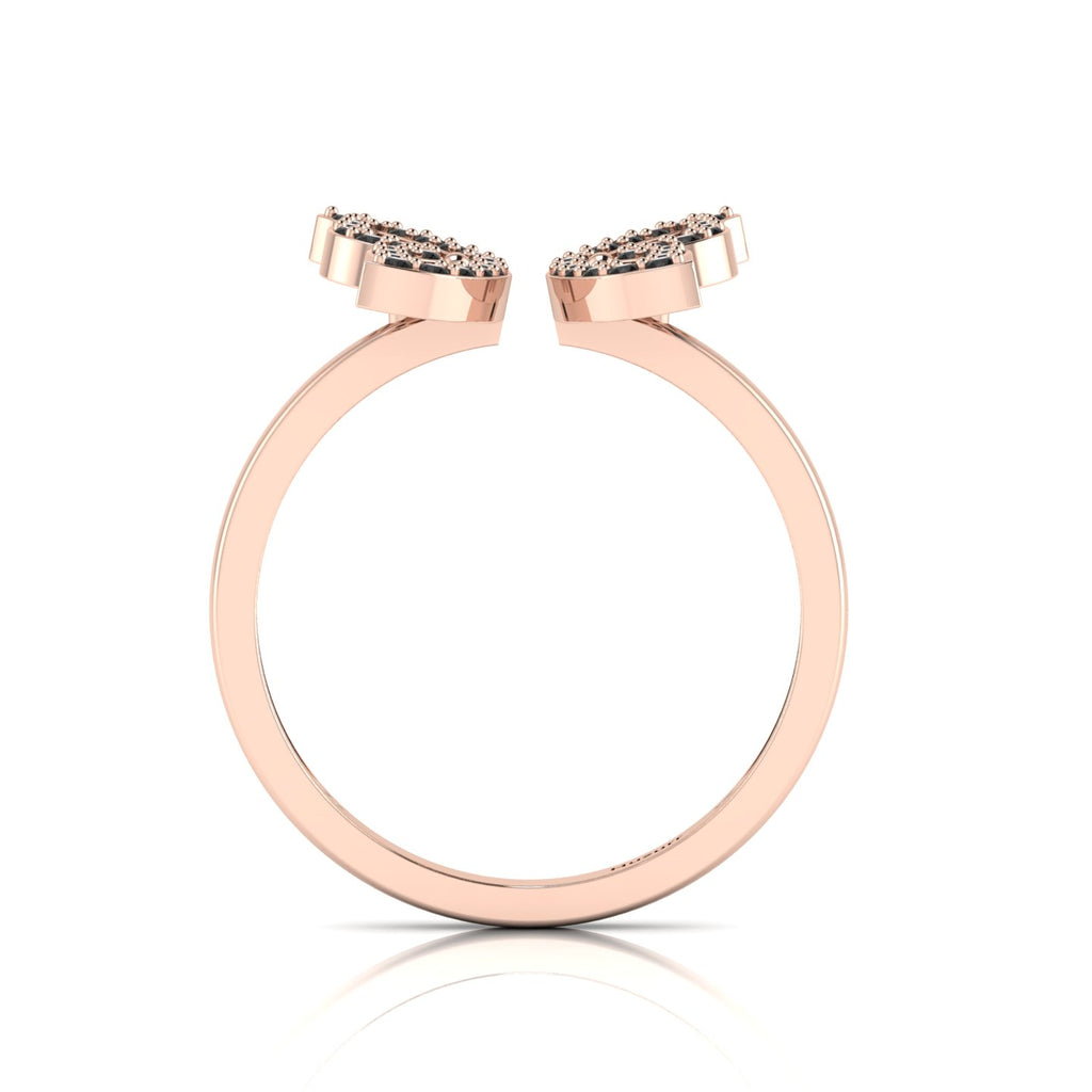 Round Black Diamond Rose Gold Plated Open Butterfly Adjustable Ring