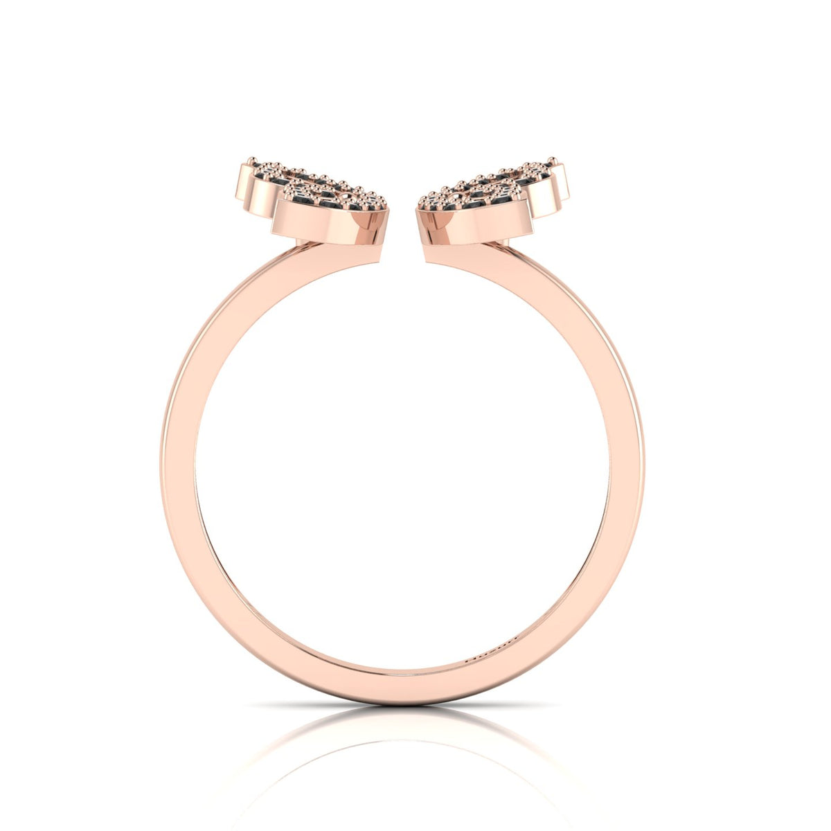 Round Black Diamond Rose Gold Plated Open Butterfly Adjustable Ring