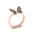Round Black Diamond Rose Gold Plated Open Butterfly Adjustable Ring