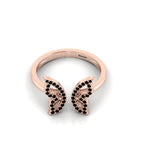Round Black Diamond Rose Gold Plated Open Butterfly Adjustable Ring