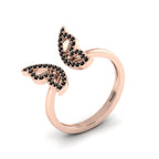 Round Black Diamond Rose Gold Plated Open Butterfly Adjustable Ring