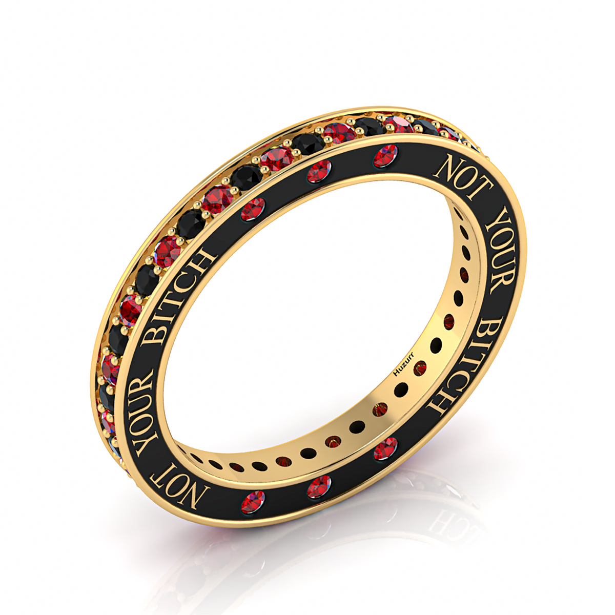 Gold Plated Black Diamond & Garnet Eternity Band Ring