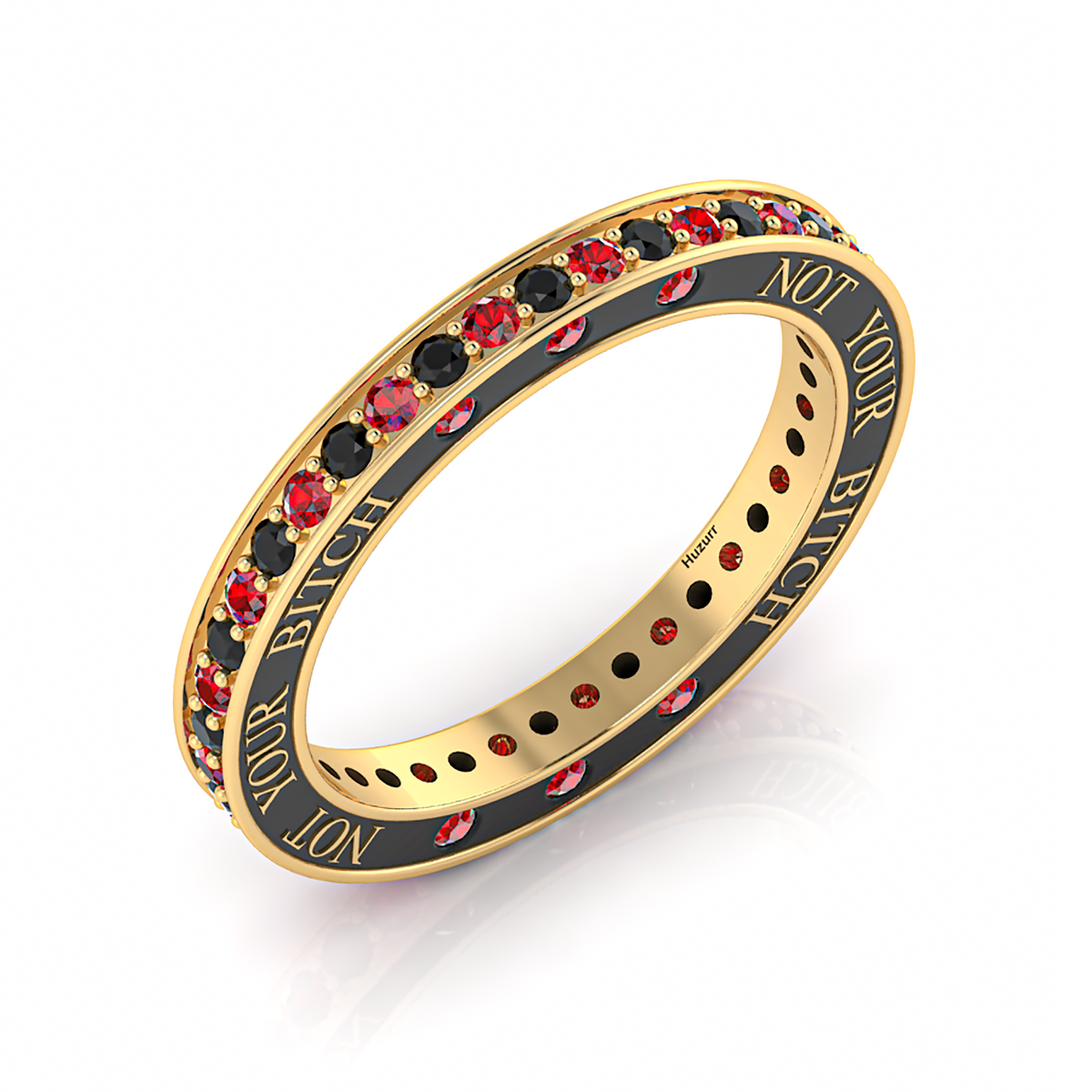 Gold Plated Black Diamond & Garnet Eternity Band Ring