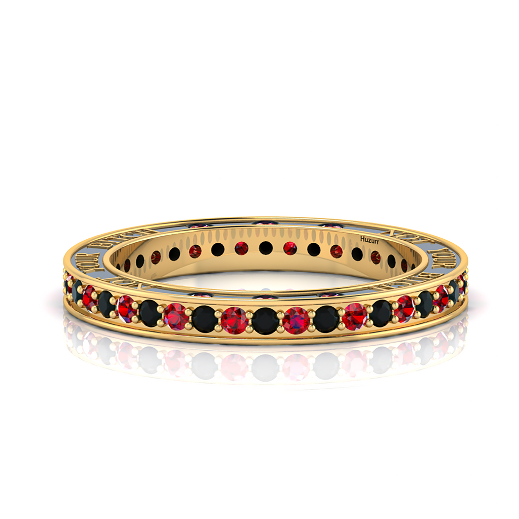 Gold Plated Black Diamond & Garnet Eternity Band Ring