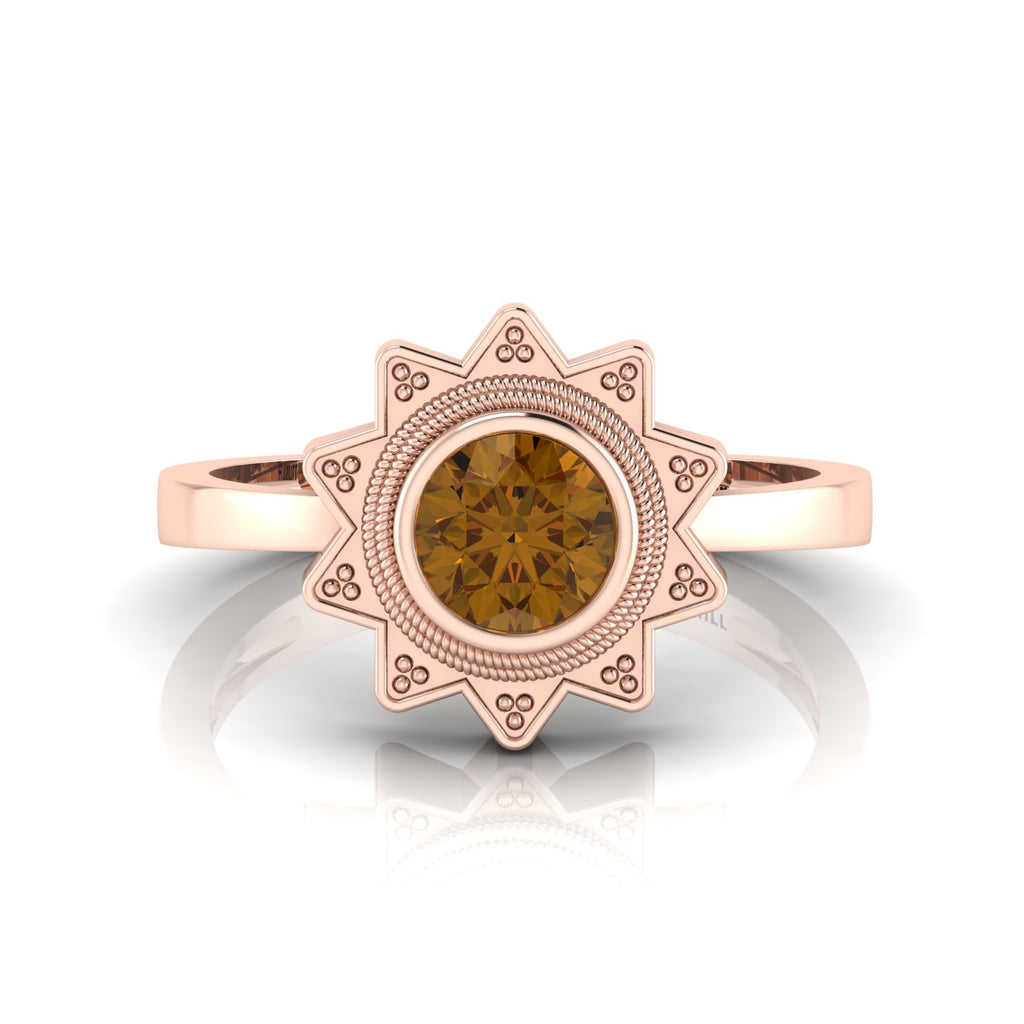 Coffee Diamond Rose Gold Plated Solitaire Sun Ring