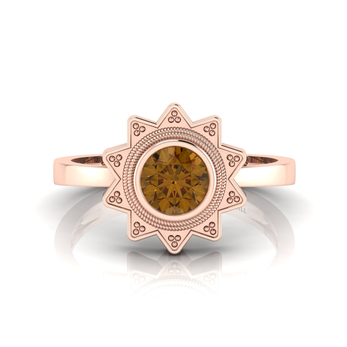 Coffee Diamond Rose Gold Plated Solitaire Sun Ring