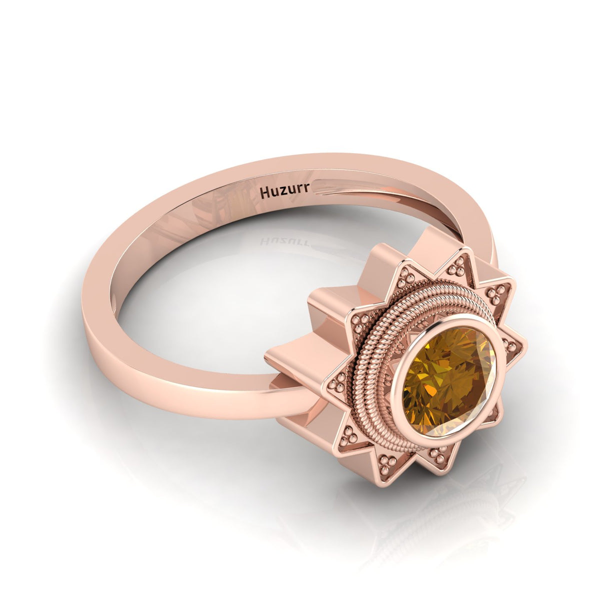 Coffee Diamond Rose Gold Plated Solitaire Sun Ring