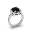 Cushion-Cut Black Diamond Silver Eternity Halo Ring
