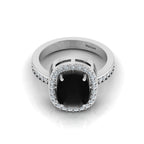 Cushion-Cut Black Diamond Silver Eternity Halo Ring