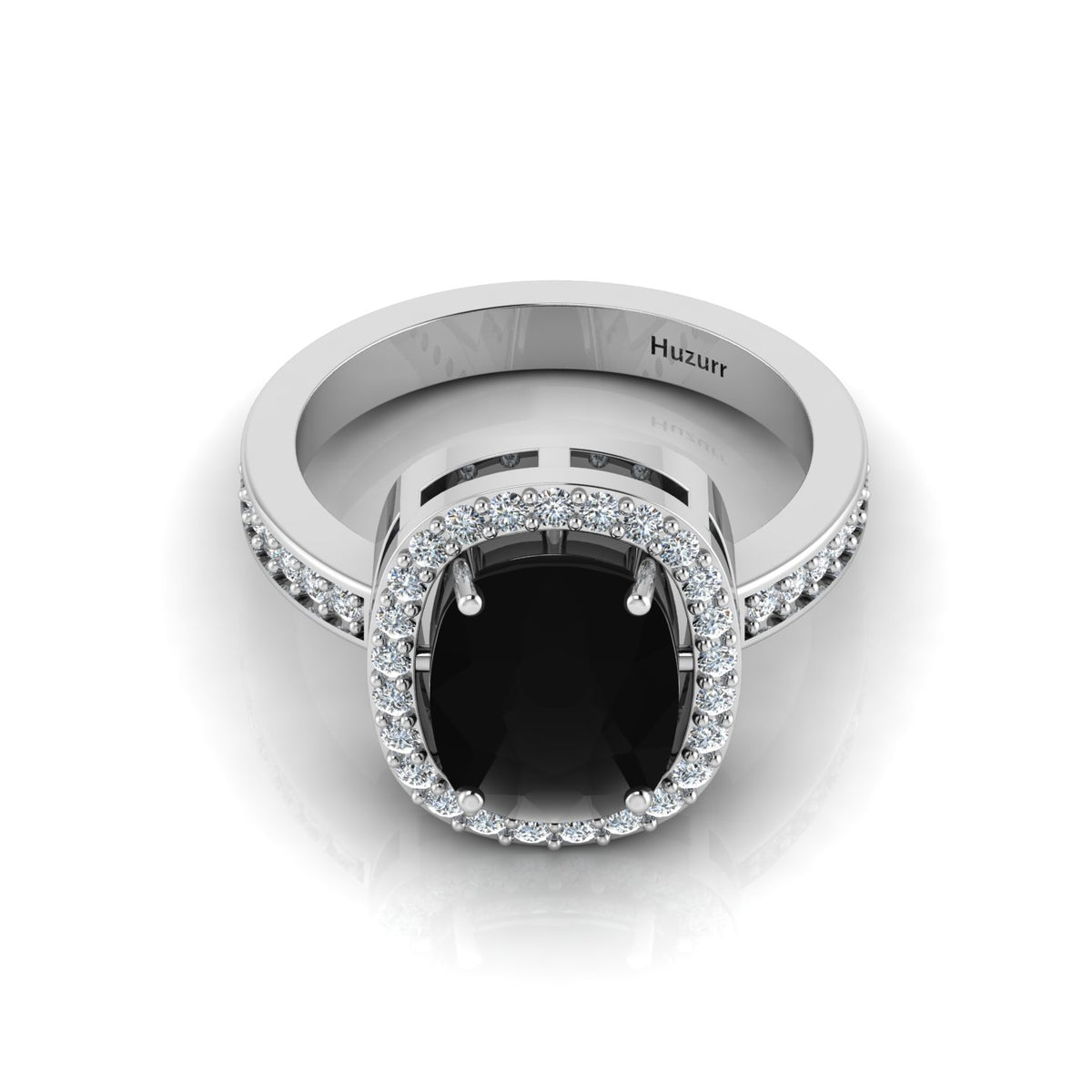Cushion-Cut Black Diamond Silver Eternity Halo Ring