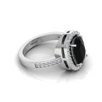 Cushion-Cut Black Diamond Silver Eternity Halo Ring