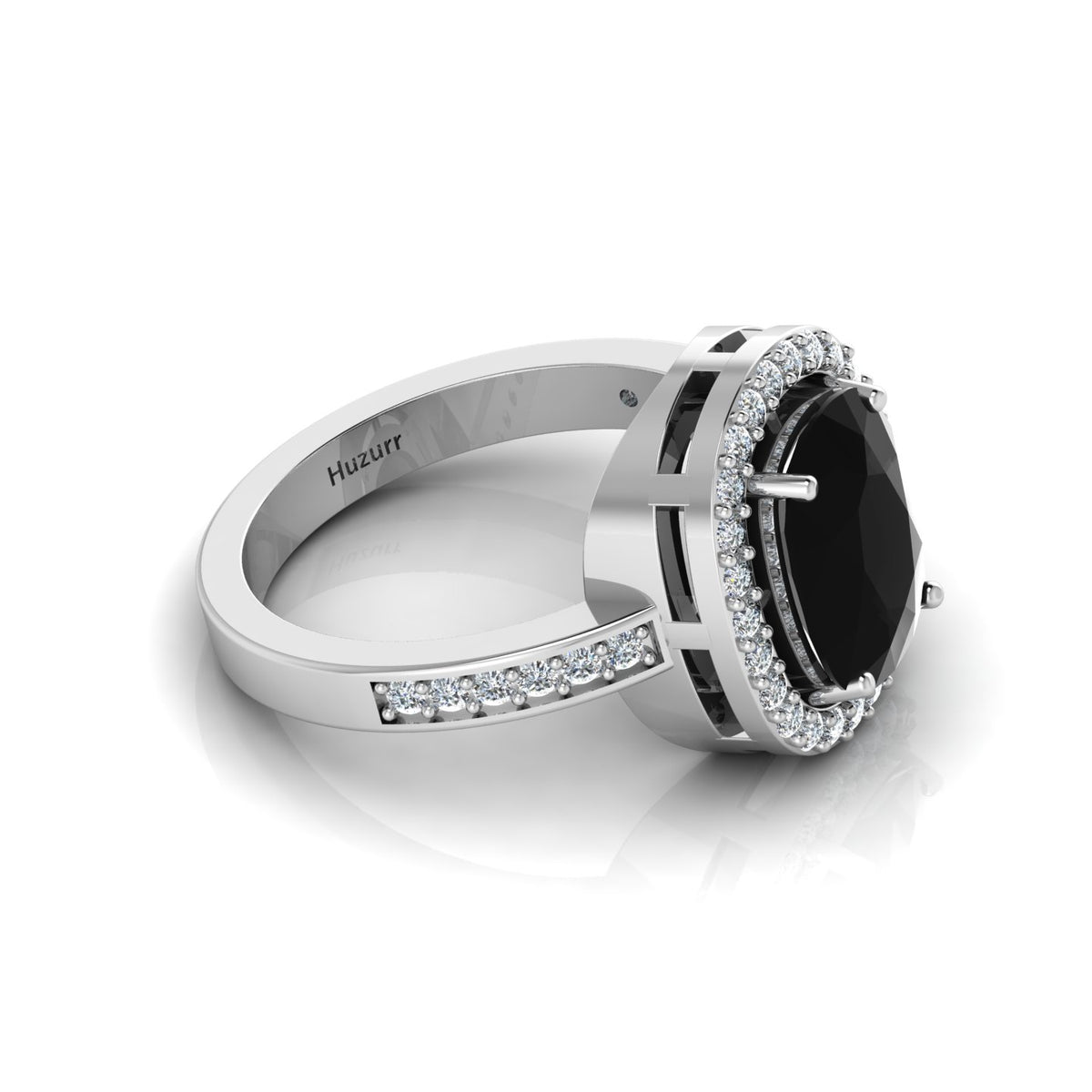 Cushion-Cut Black Diamond Silver Eternity Halo Ring