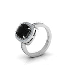 Cushion-Cut Black Diamond Silver Eternity Halo Ring
